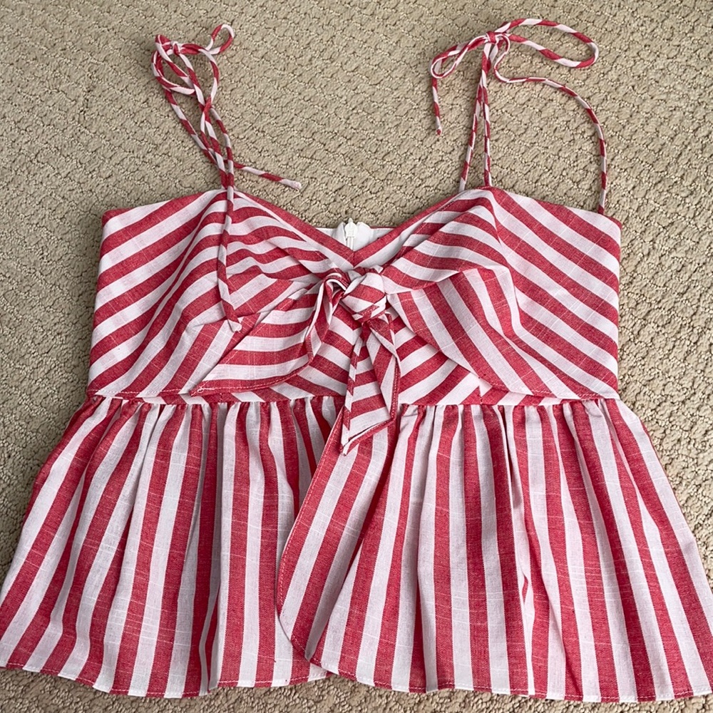 Red and White striped tank top w/ adjustable ties